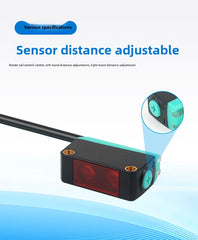Economical square laser diffuse reflection photoelectric switch sensor with same-frequency anti-interference background suppression of 2mm small light spots