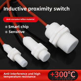 Economical acid and alkali resistant and corrosion-resistant Teflon M8, M12, M18, M30 proximity switches are waterproof and high-temperature resistant. Three-wire and two-wire proximity switches can withstand temperatures up to 300° C