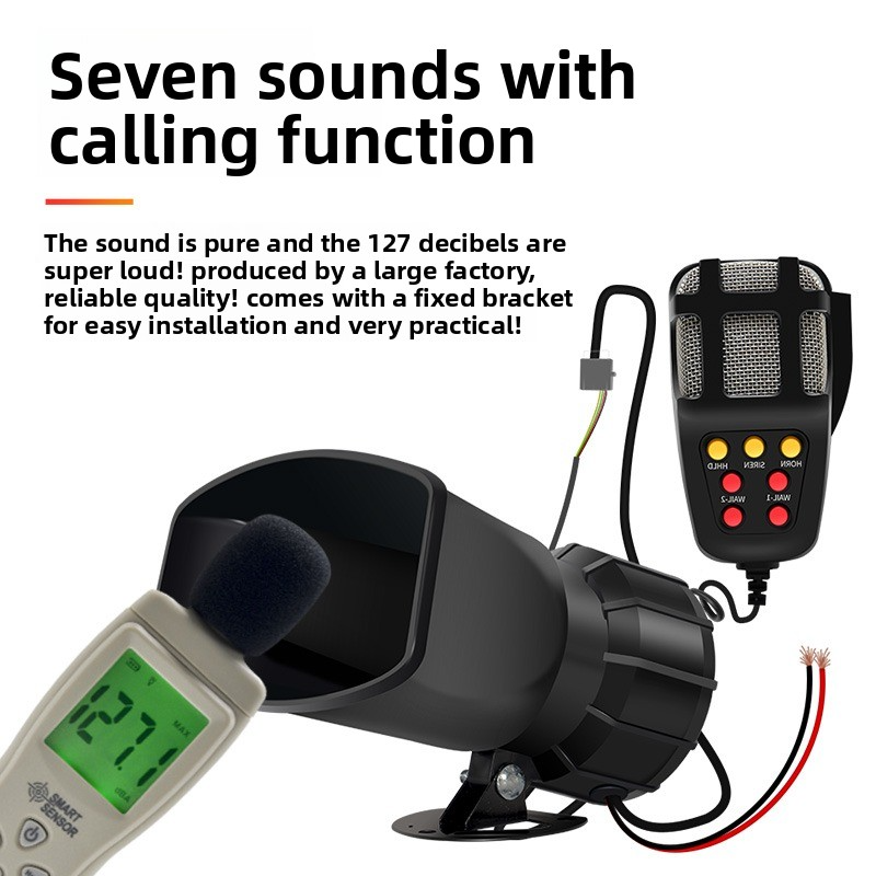 12V car and motorcycle loudspeaker, 24V truck horn alarm loudspeaker with multi-tone and multi-functional voice prompt