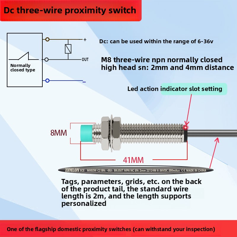 24V proximity switch, three-wire M8, M12, M18, M30, two-wire limit NPN, normally closed PNP, sensor 12V