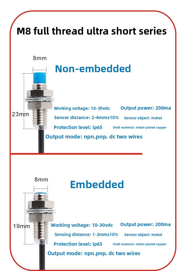 m8 proximity switch elbow sensor npnp human body induced voltage detection Two-wire normally open DC inductive type
