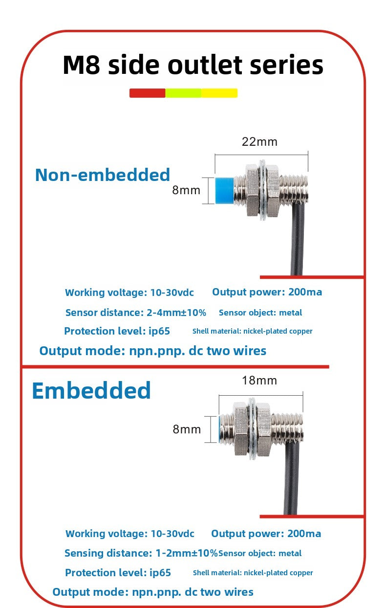 m8 proximity switch elbow sensor npnp human body induced voltage detection Two-wire normally open DC inductive type